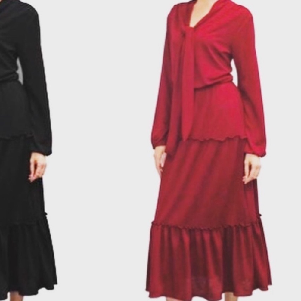 Melissa Masse Maxi Long Sleeve Dress - Current Red - NWT